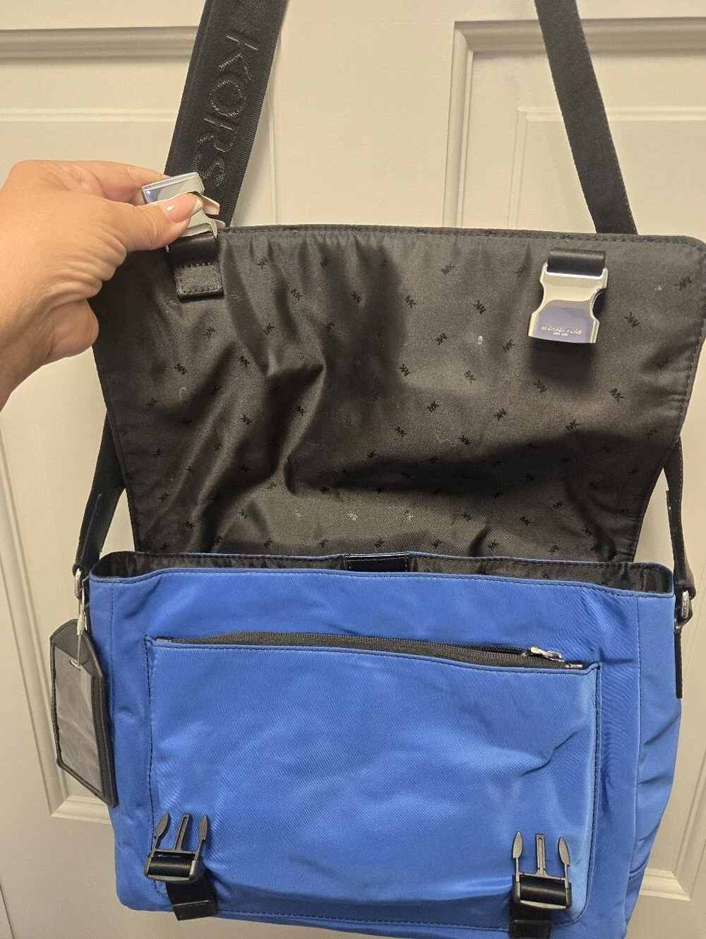 Michael Kors Royal Blue Nylon Gabardine Messenger Bag with Black Trim